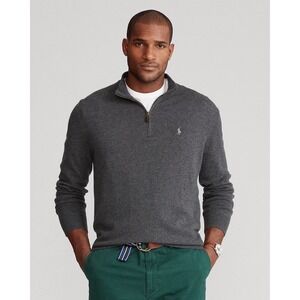 Polo Ralph Lauren Men's Large Gray Quarter Zip Pullover Cotton Ribbed Sweater L